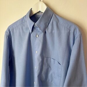 Vintage Giorgio Armani Blue Windowpane Check Dress Shirt Snap Collar - Fits L
